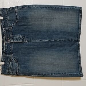 Vintage Y2K Stretch Denim Button Front Back Slit Skirt with a Touch of Bling 7/8